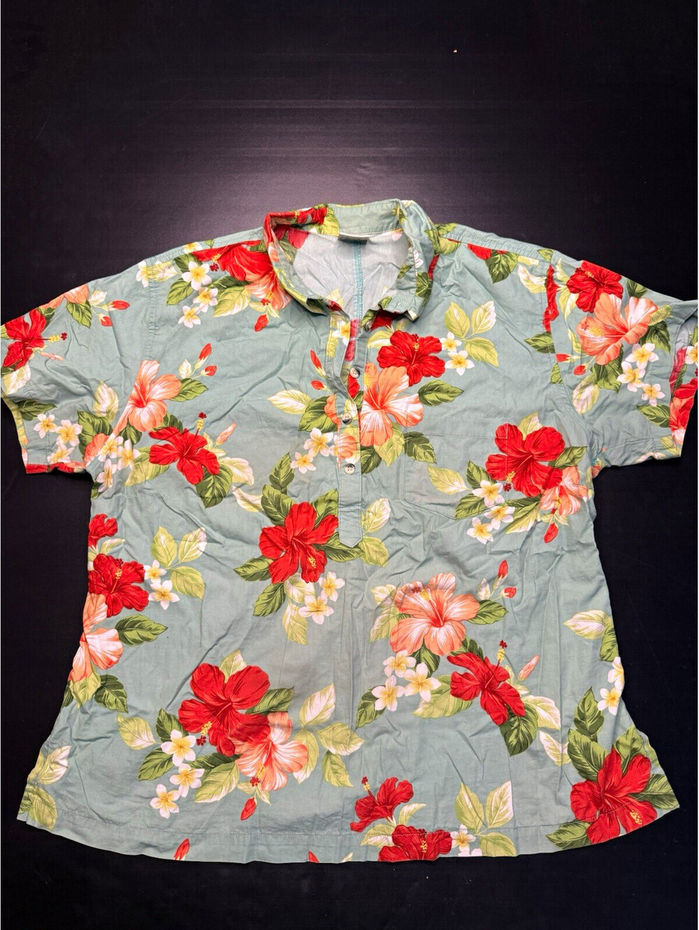 Go Barefoot Womens Hawaiian Floral Button-Up Shirt Short Sleeve 3XL Trader Joe’s